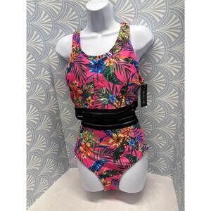 Tempt Me palm leaves tropical high waist two piece bikini swimsuit sz Large (L)